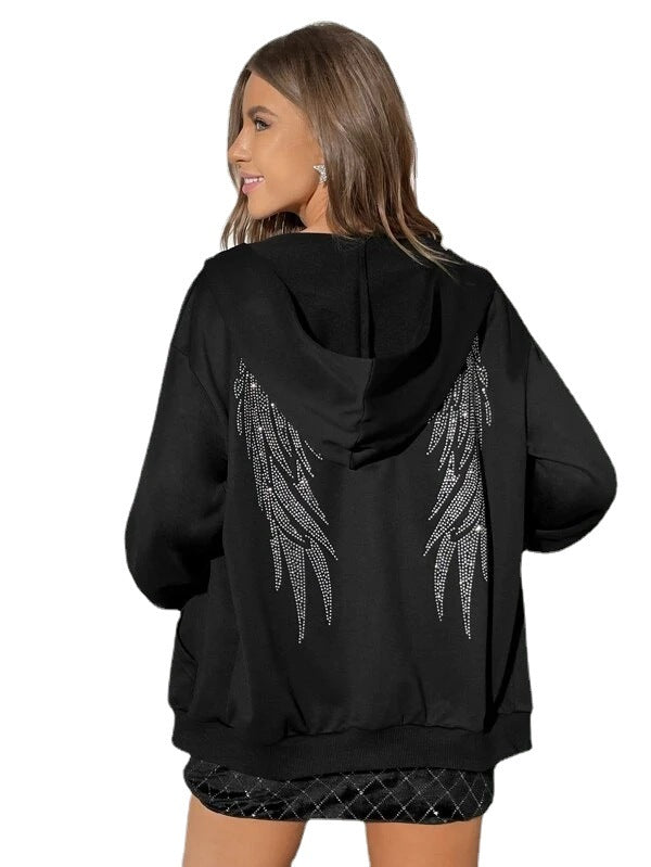 Damen Hoodie Flügel-Design Glitzernd Norvielle