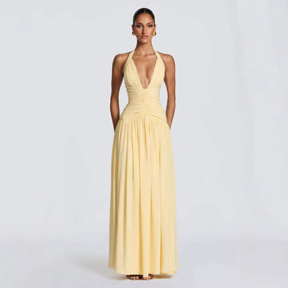 Damen Maxikleid Halterlos Faltenwurf Elegant