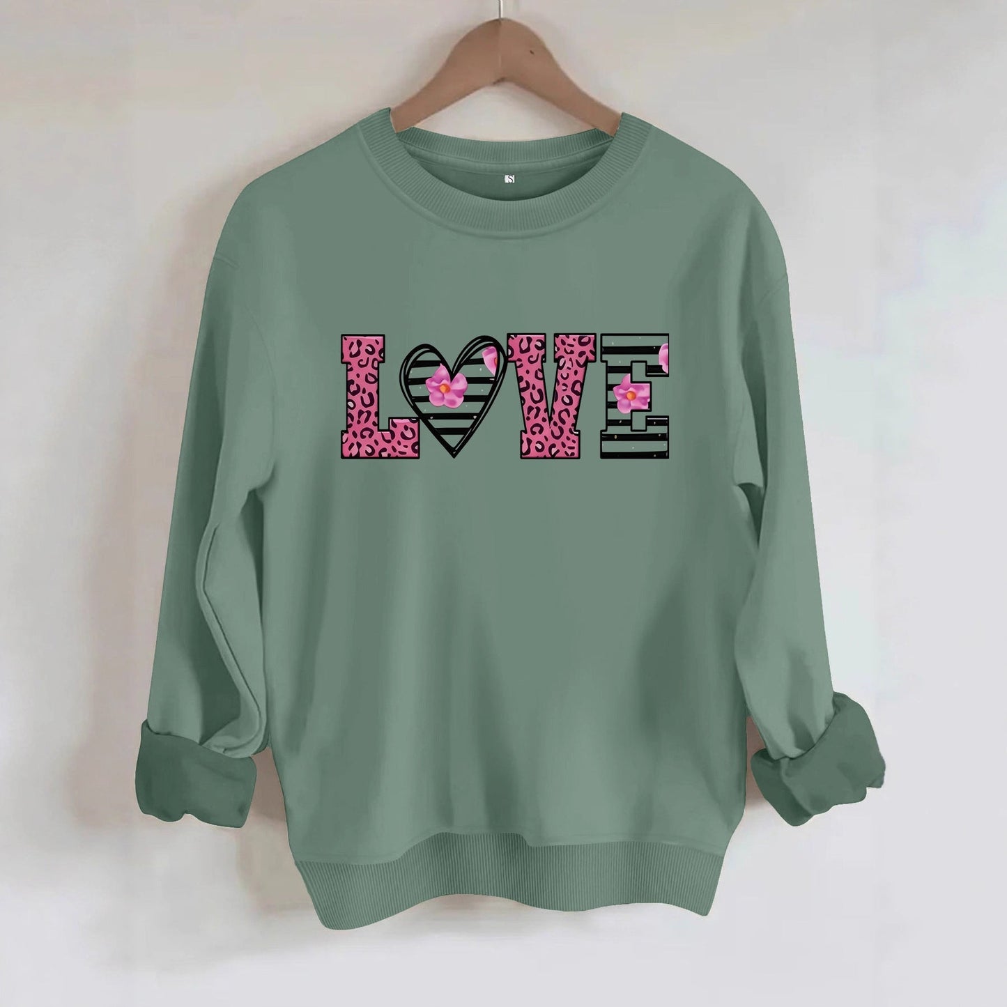 Damen Sweatshirt Leopardenherz-Design Baumwolle Komfortschnitt