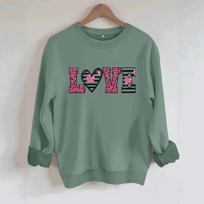 Damen Sweatshirt Leopardenherz-Design Baumwolle Komfortschnitt