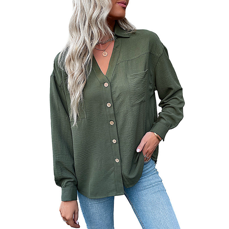 Damen Bluse Lässig Feine Struktur Knöpfe