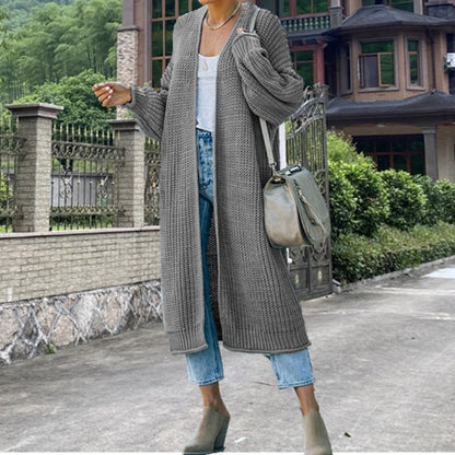 Damen Grobstrick Cardigan Offene Maschen Lässig Beige