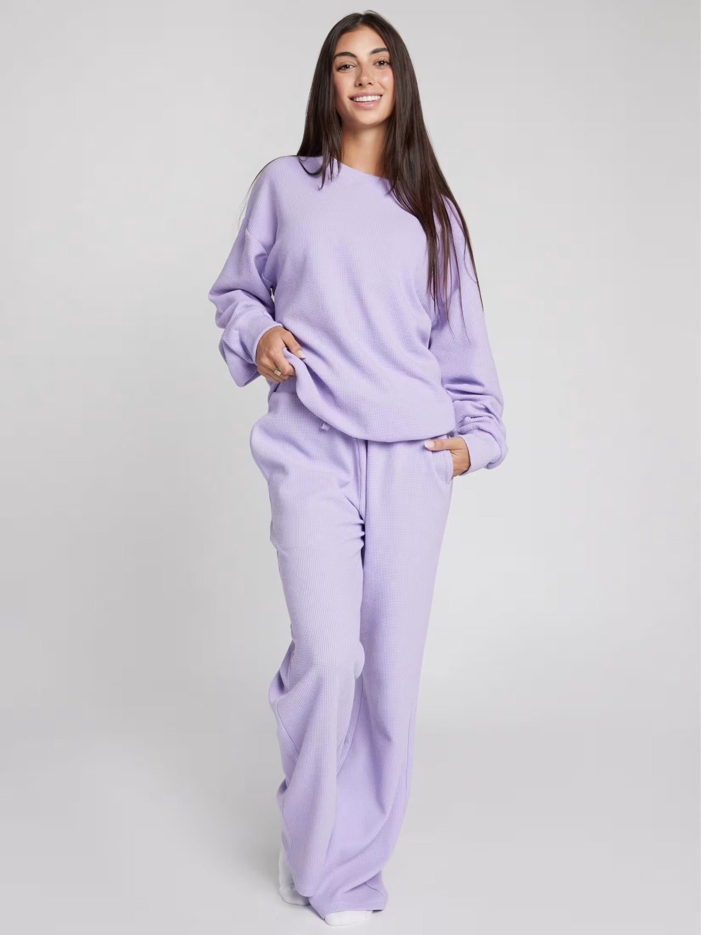 Damen Sweatshirt Waffelmuster Bequem Norvielle