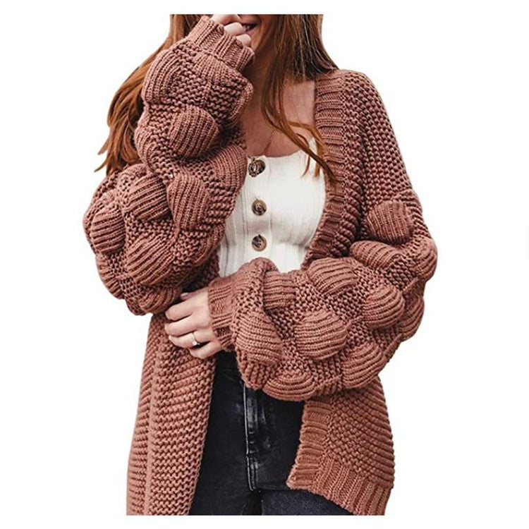 Damen Strickcardigan Voluminöse Ärmel Elegantes Design Beige - Norvielle