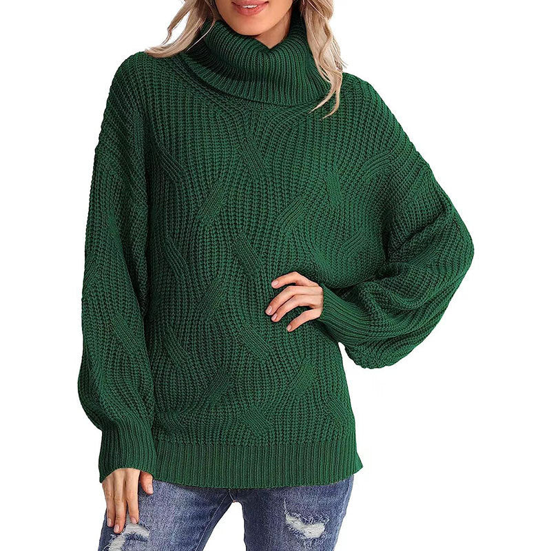 Damen Strickpullover Hochkragen Strukturmasche