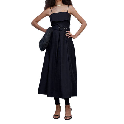 Damen Maxikleid Schulterfrei mit Bindegürtel Elegant