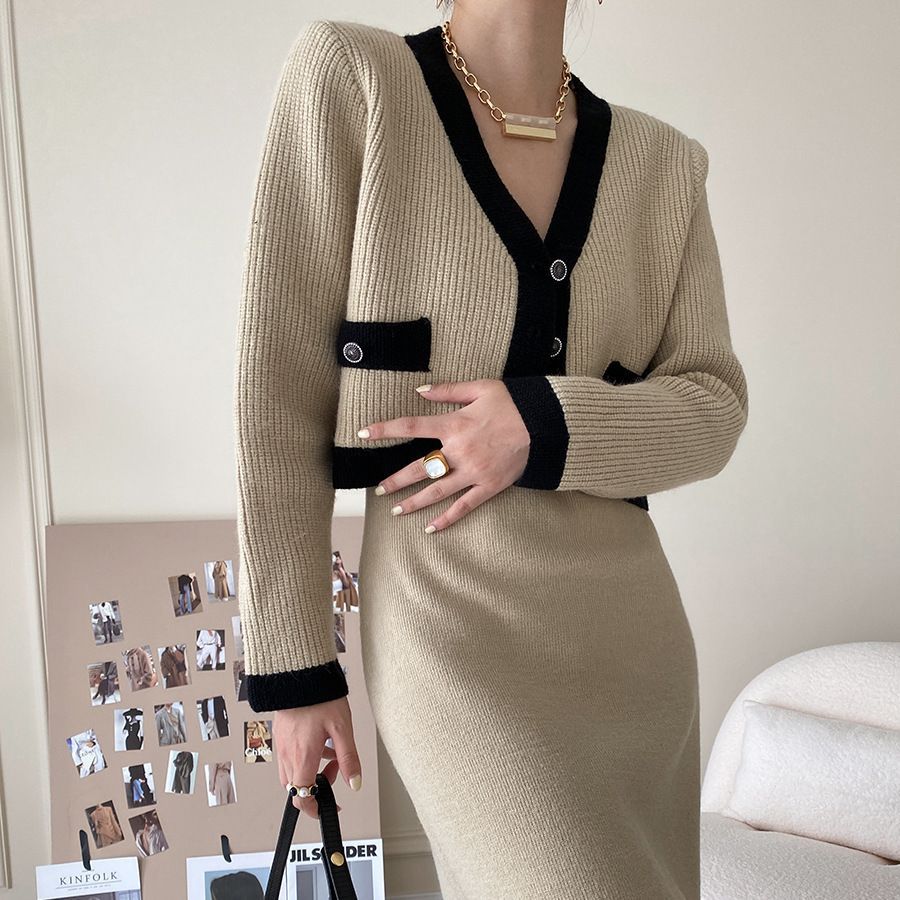 Damen Strickjacke Kontrastdetails Knöpfe Norvielle
