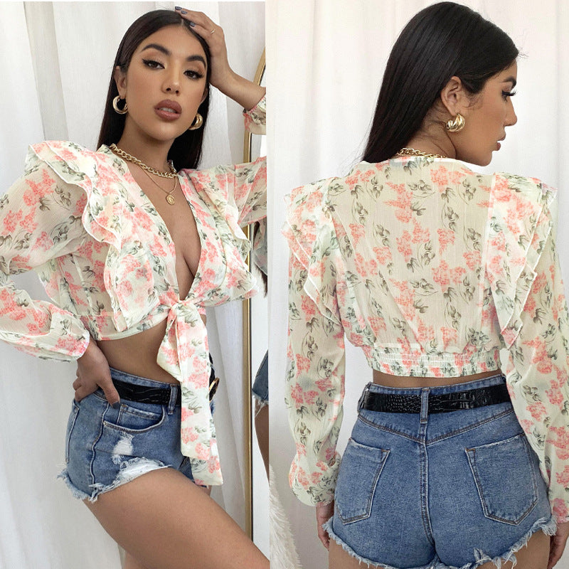 Damen Bluse Florales Design Rüschen Norvielle - Norvielle