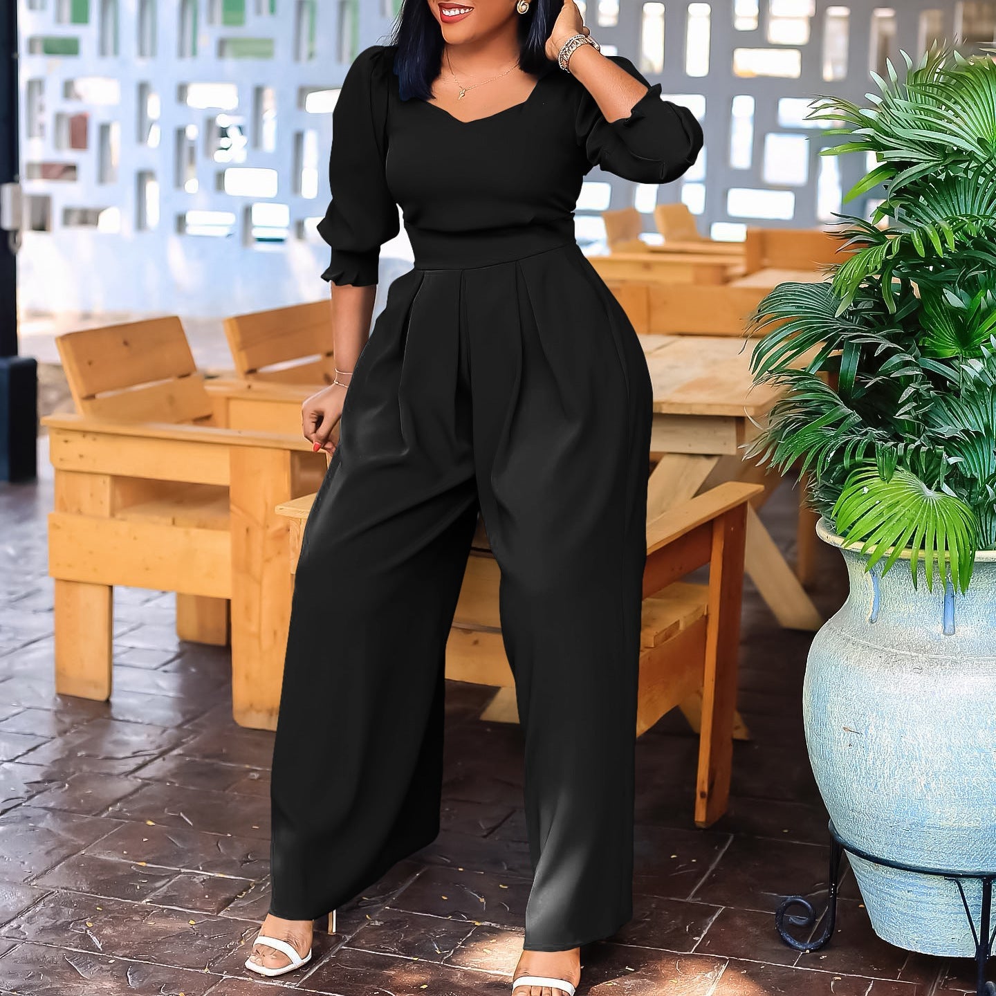 Damen Jumpsuit V-Ausschnitt Tailliert Norvielle