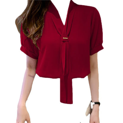 Damen Bluse mit Schleife Puffärmel Norvielle