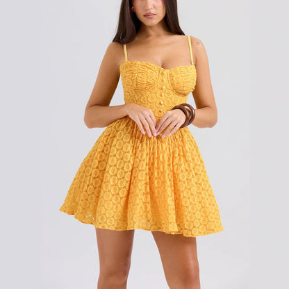 Damen Minikleid Strukturiertes Oberteil Schwingender Rock