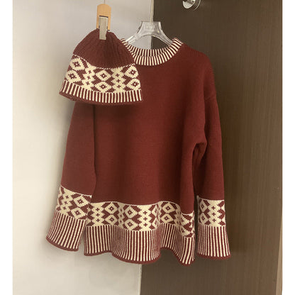 Damen Strickpullover Rundkragen Geometrisches Muster Norvielle