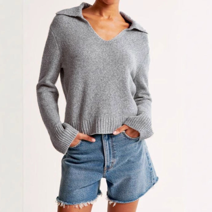 Damen Pullover Weiter Kragen Gerippte Bündchen Norvielle