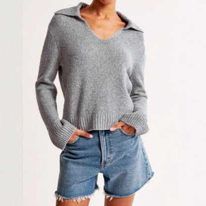 Damen Pullover Weiter Kragen Gerippte Bündchen Norvielle