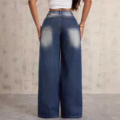 Damen Weite Jeans Blumenstickerei Norvielle