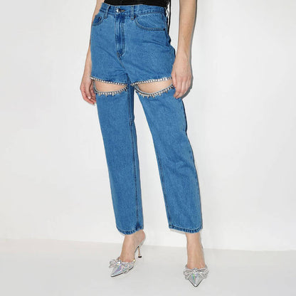 Damen Destroyed Jeans Glänzende Applikationen Norvielle