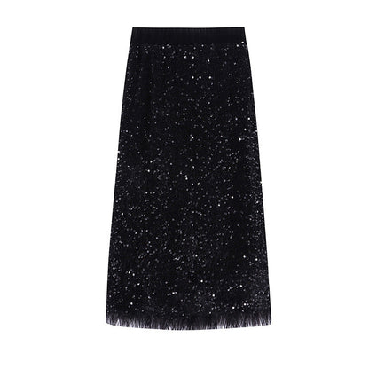 Damen Midirock Pailletten Geraffter Saum Norvielle