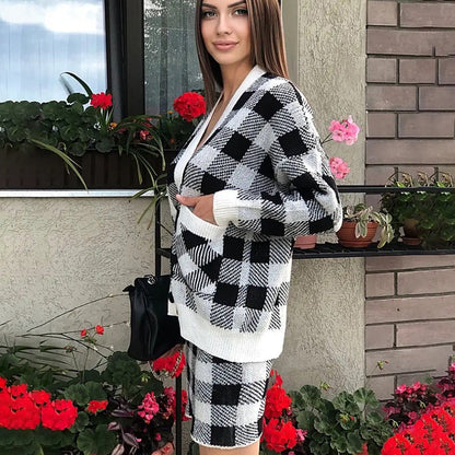 Damen Strickensemble Vorderer Knopfverschluss Gemustert Norvielle