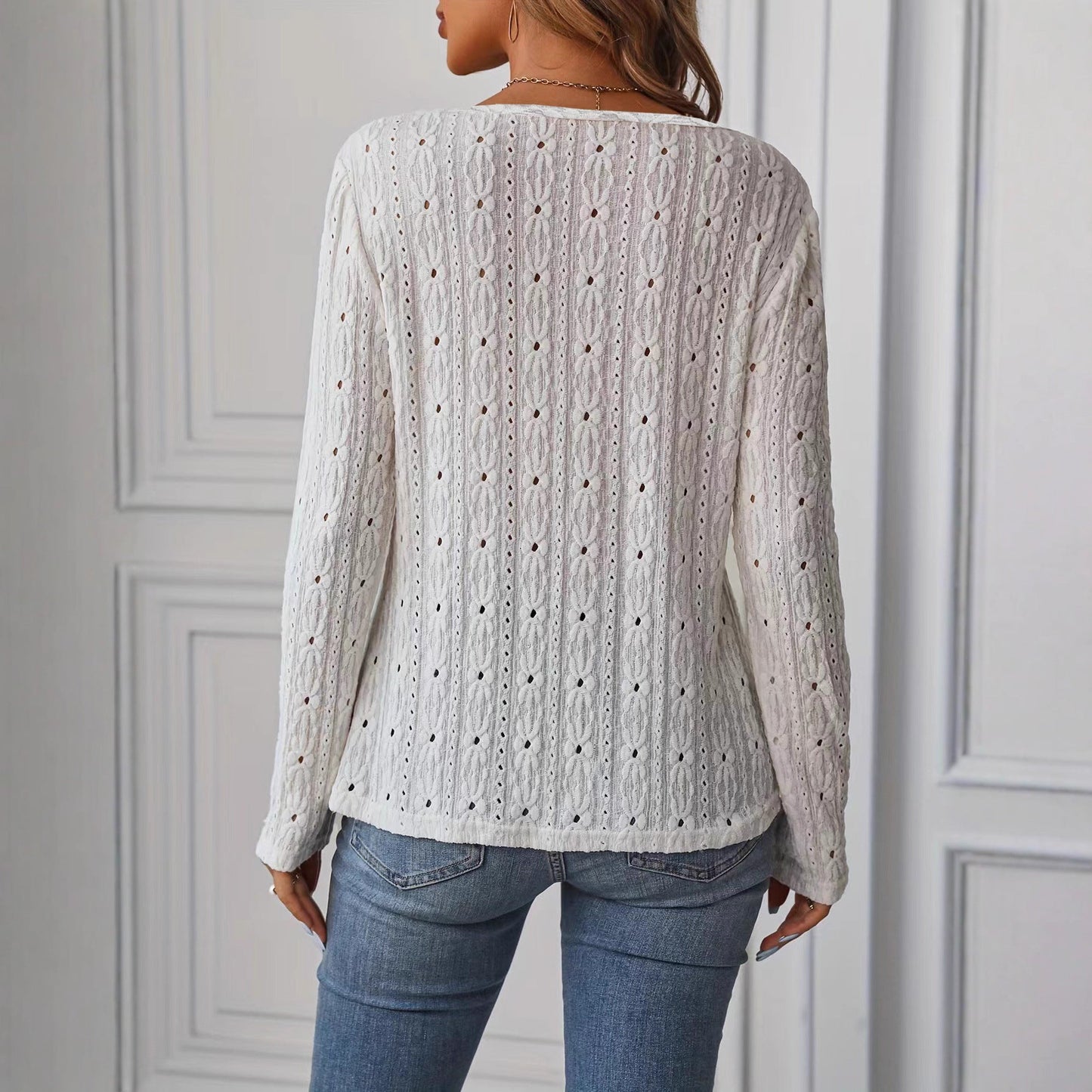 Damen Langarmshirt Dekorative Knöpfe Struktur Norvielle