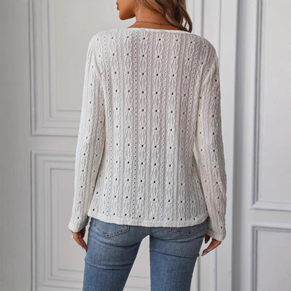 Damen Langarmshirt Dekorative Knöpfe Struktur Norvielle