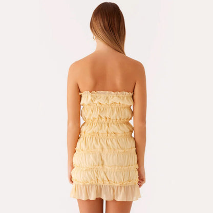 Damen Kurzkleid Rüschen Verstellbarer Kordelzug Norvielle