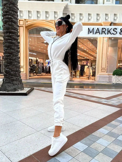 Damen Jumpsuit Bequem Kontrast Reißverschluss Norvielle