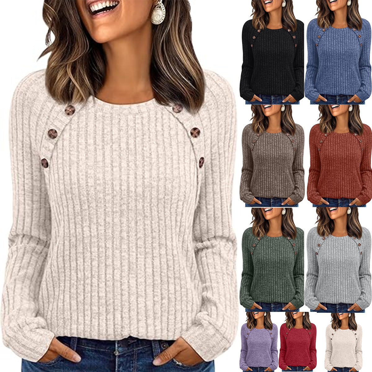 Damen Strickpullover Dekorative Knöpfe Norvielle - Norvielle