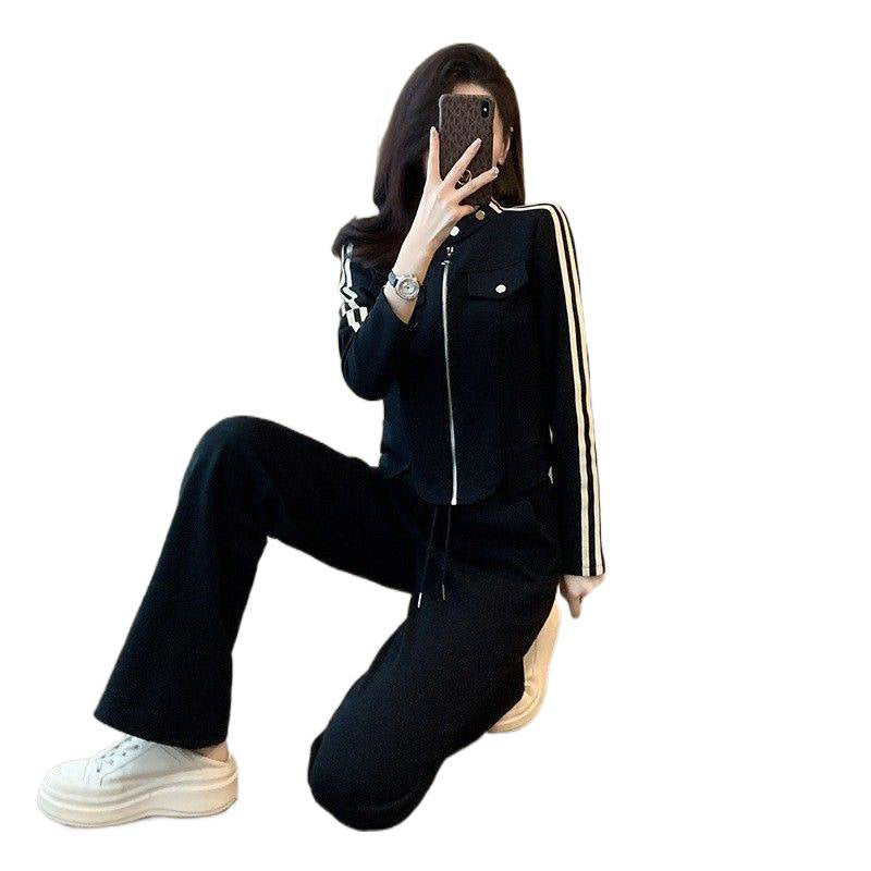 Damen Sportanzug Set Reißverschluss Weite Hose