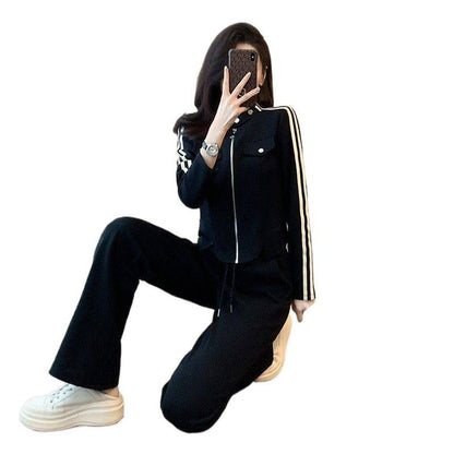 Damen Sportanzug Set Reißverschluss Weite Hose