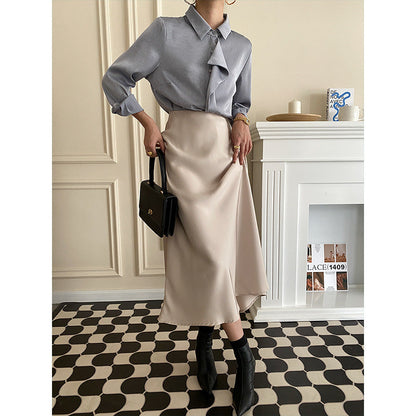 Damen Hemd Voluminöser Kragen Elegantes Design Weiß