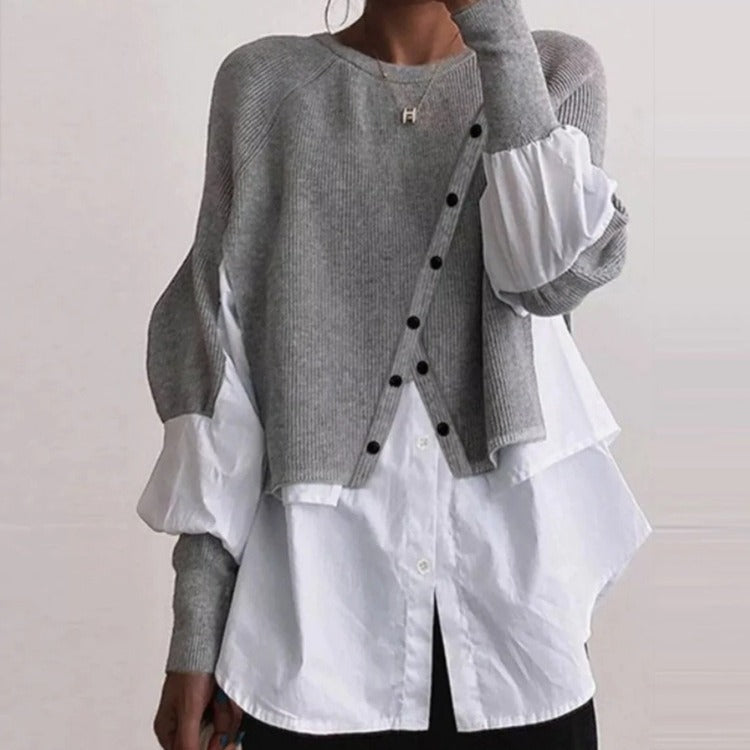 Damen Strickpullover Asymmetrisch Mit Bluse Norvielle