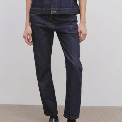 Damen Highwaist Jeans Gerade Geschnitten Darkblue Norvielle - Norvielle