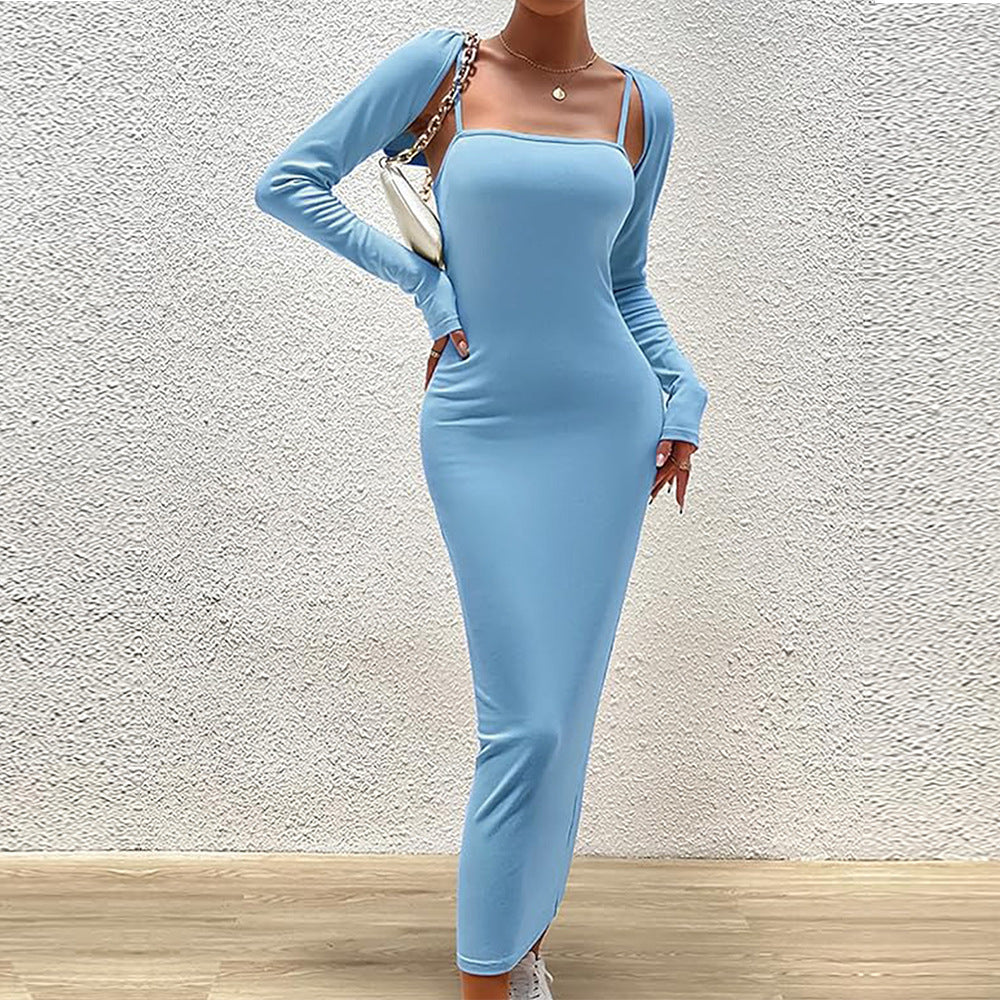 Damen Maxikleid Langärmlig Quadratischer Ausschnitt Figurformend - Norvielle