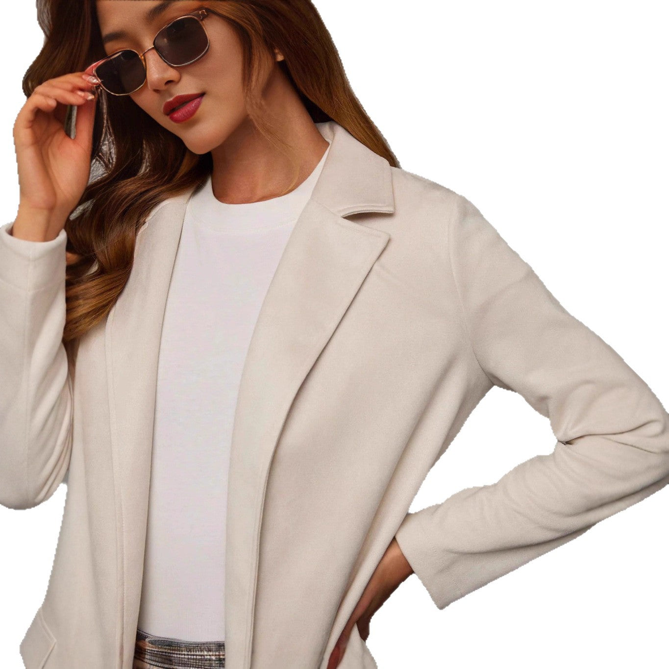 Damen Longline Blazer Wildlederimitat