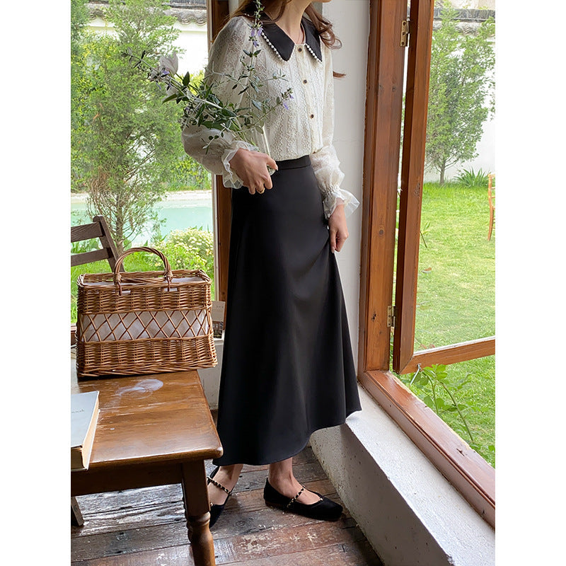 Damen Bluse Spitzenkragen Dekorative Knöpfe Norvielle