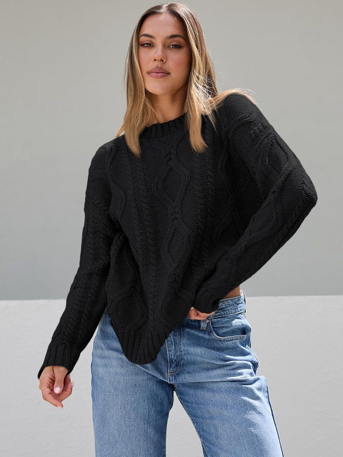 Damen Pullover Grobgestrickt Zopfmuster Norvielle