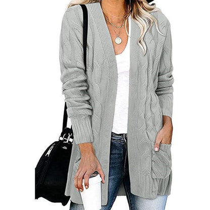 Damen Strickjacke Kabelmuster Offene Taschen Norvielle