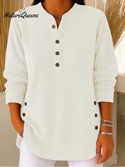 Damen Langarmshirt Knopfleiste Seitenknöpfe Modern Norvielle