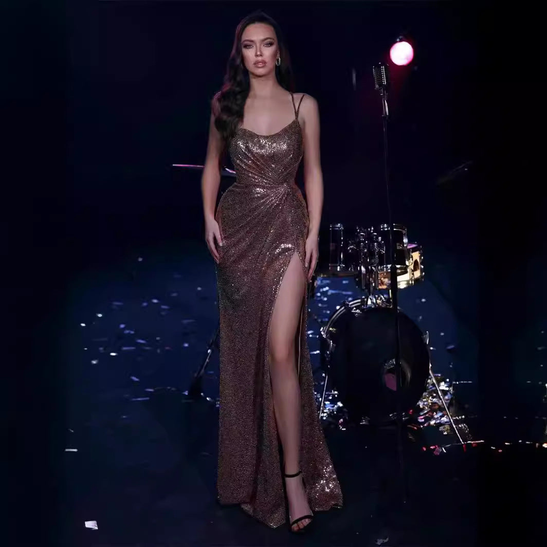 Damen Abendkleid Schimmer Effekt Hochschlitz - Norvielle
