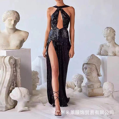 Damen Abendkleid Cut-Out Schimmernd Norvielle Hochgeschlitzt