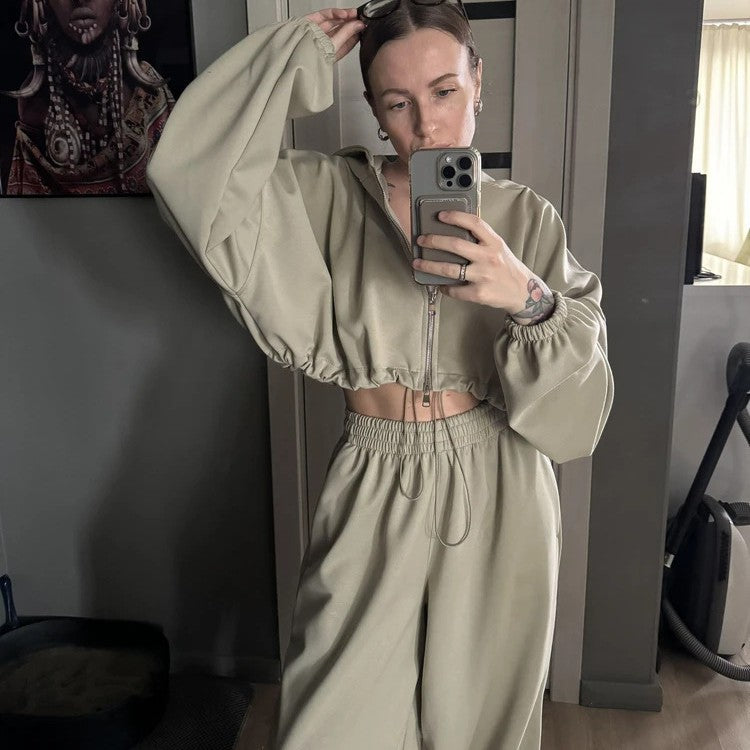 Damen Sportset Oversized Kapuze Elastischer Bund Norvielle