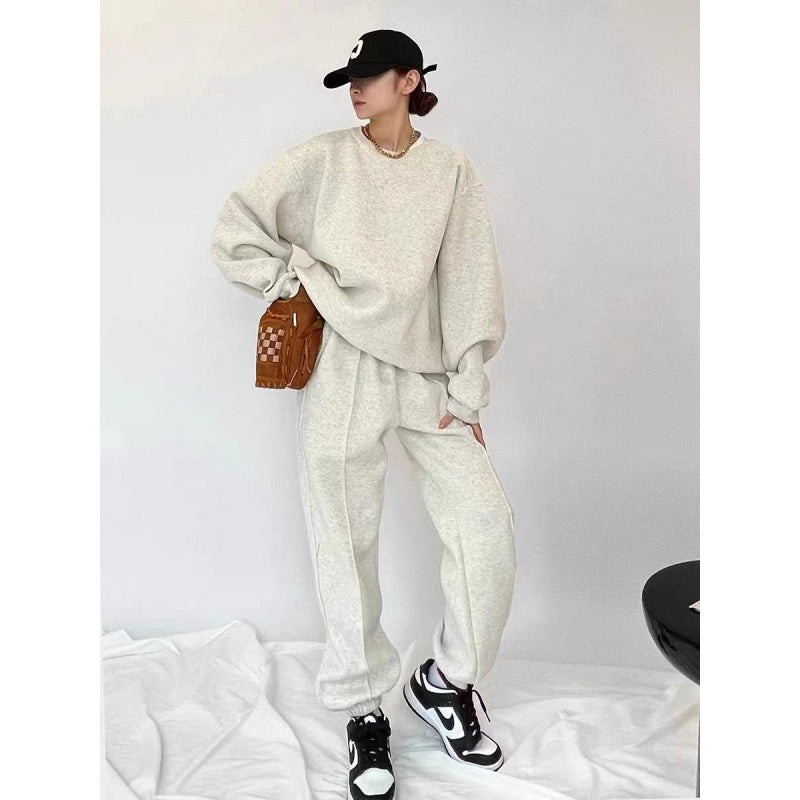 Damen Oversized Sweatshirt Jogger Set mit Gummibund und Taschen