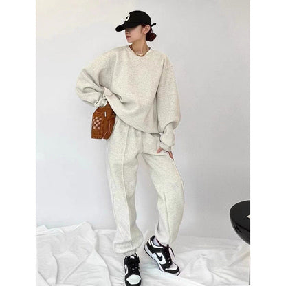 Damen Oversized Sweatshirt Jogger Set mit Gummibund und Taschen