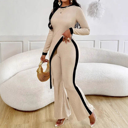 Damen Jumpsuit Asymmetrisch Kontrastpaspel