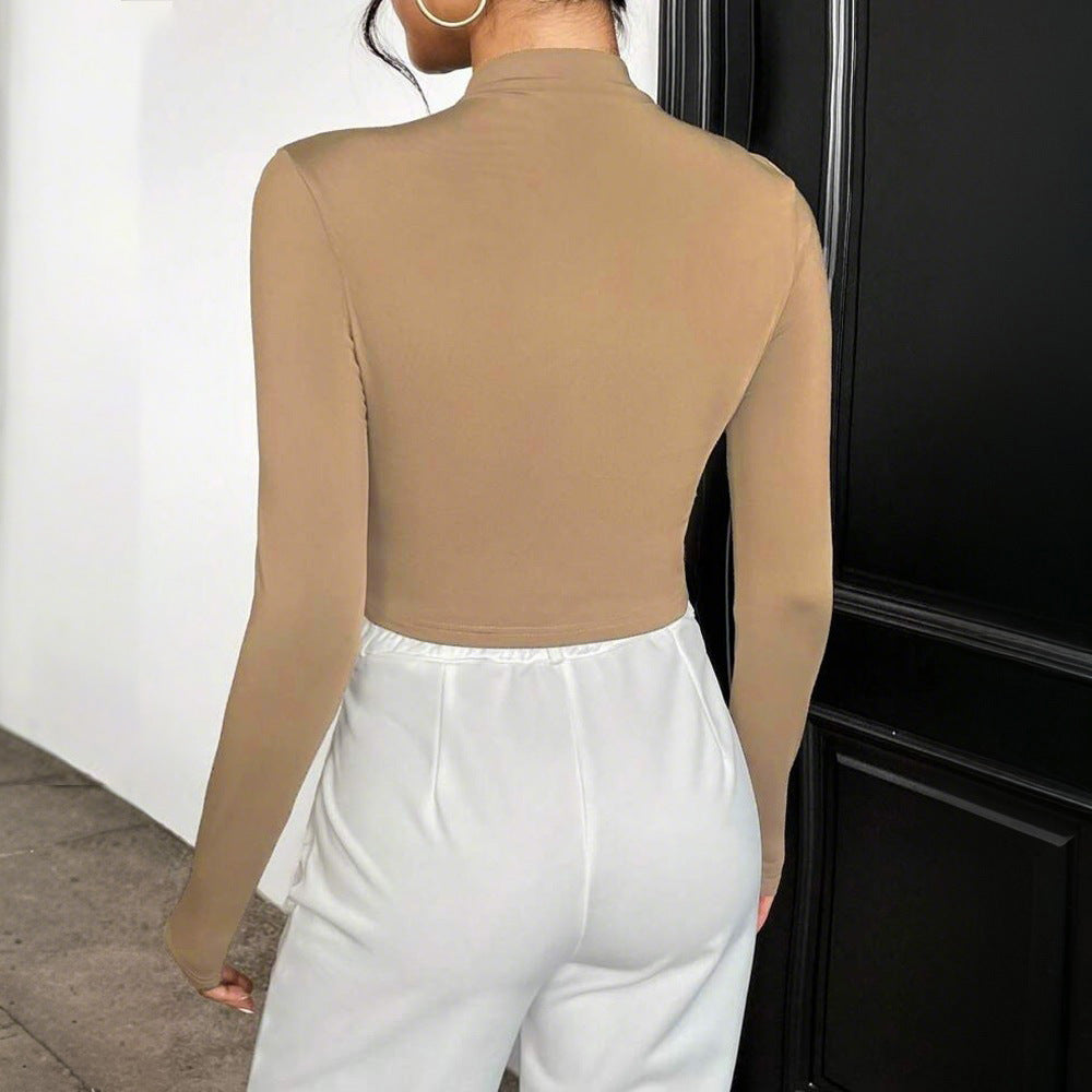 Damen Langarm Crop- Asymmetrisch Stehkragen Norvielle