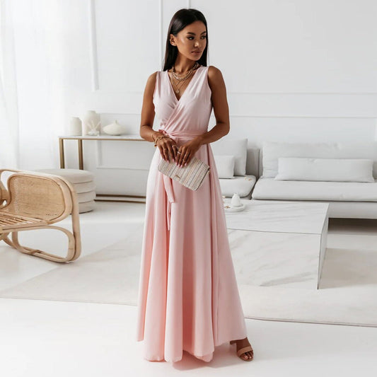 Elegantes Damenkleid Lang V-Ausschnitt - Norvielle