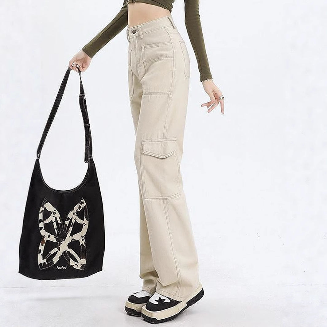 Damen Cargo-Jeans Hohe Taille Praktische Taschen