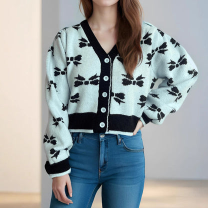 Damen Strickjacke Kuschelig Dekoratives Motiv Knopfleiste Norvielle