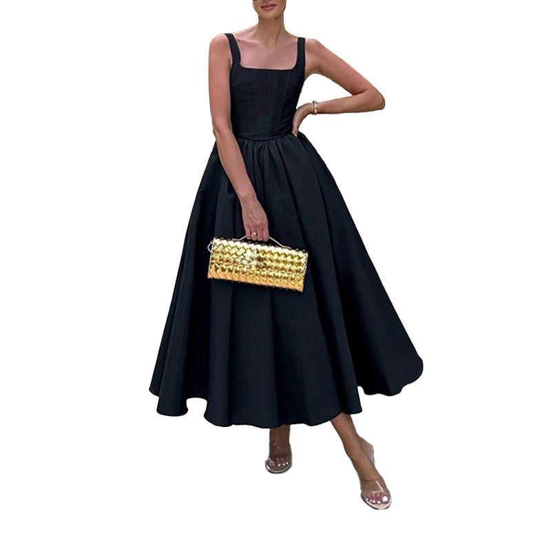 Damen Maxikleid A-Linie Quadrat-Ausschnitt Norvielle