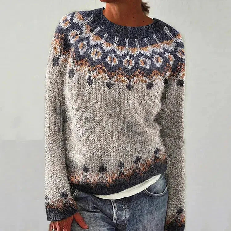 Damen Strickpullover Lebendiges Muster Komfortschnitt Norvielle